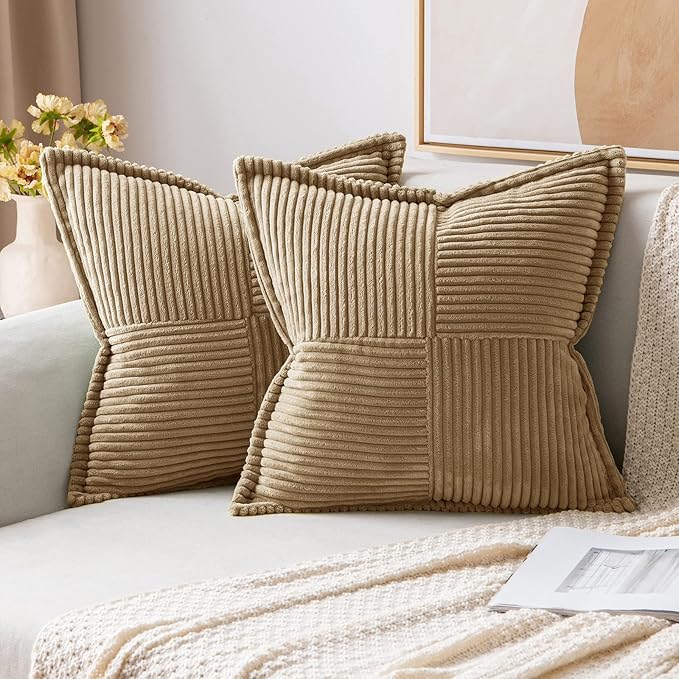 MIULEE Khaki Corduroy Decorative Euro Sham Pillow Covers 24x24 Inch by MIULEE