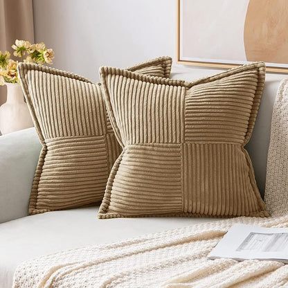 MIULEE Khaki Corduroy Decorative Euro Sham Pillow Covers 24x24 Inch by MIULEE