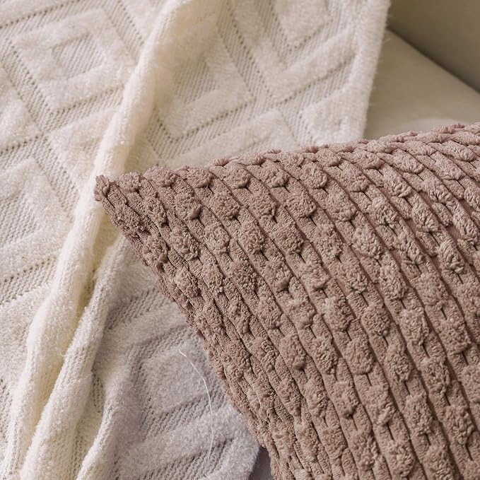Set of 4 Light Brown Decorative Throw Pillow Covers 18x18 Inch Corduroy Pillow - Image 5