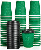 100 Count 12 OZ Coffee Cups with Lids, Insulated Ripple Wall Paper Hot Coffee Paper Cups for Hot Drinks