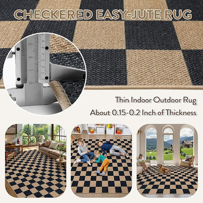 Lahome Checkered Easy Jute Living Room Rug, 9x12 Outdoor Area Rugs Washable | - Image 5
