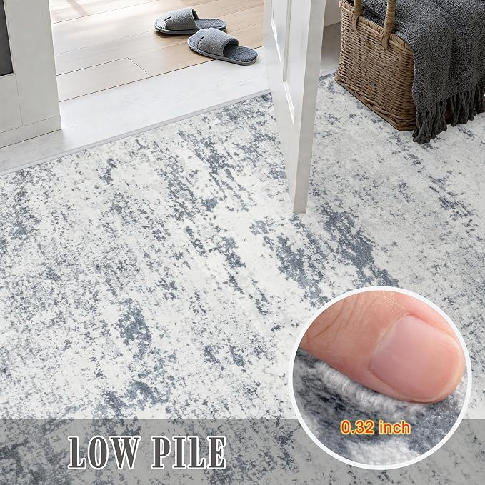 Area Rug Living Room: 5x5 Modern Washable Soft Carpet Blue Grey | - Image 7