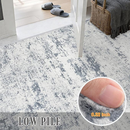 Area Rug Living Room: 4x6 Modern Washable Soft Carpet Blue Grey | - Image 6