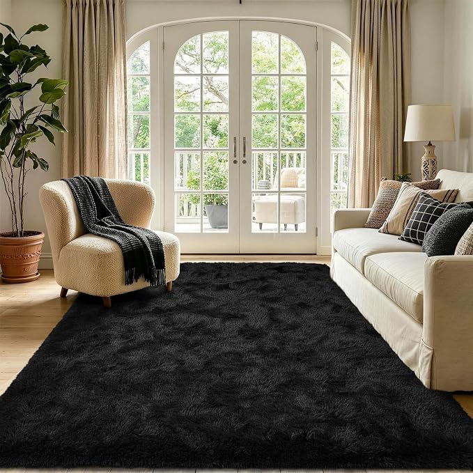 Noahas 4'x5'3'' Black Fluffy Soft Area Rug Non-Slip - Image 2
