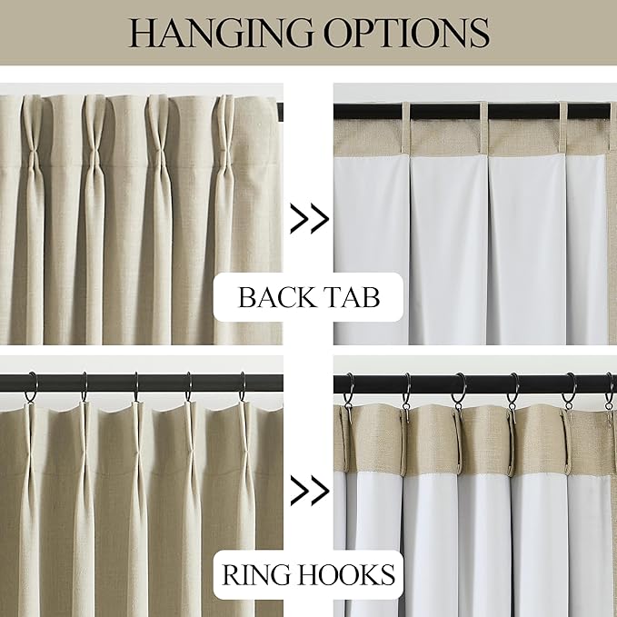 Vision Home Sand Pinch Pleated Full Blackout Curtains Linen Blended Room - Image 4
