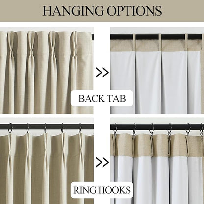 Vision Home Sand Pinch Pleated Full Blackout Curtains Linen Blended Room - Image 8