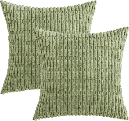 MIULEE Corduroy Decorative Throw Pillow Covers 12x12 Sage Green Pack of 2 | - Image 6