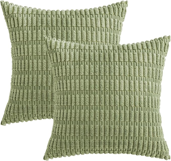 MIULEE Corduroy Decorative Throw Pillow Covers 16x16 Sage Green Pack of 2 | - Image 6