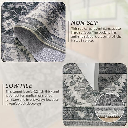 Area Rugs for Living Room, Washable 5x8 Area Rug for Bedroom, Retro Floral - Image 3