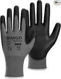 KAYGO Safety Work Gloves PU Coated, 60 Pairs KG11PB, Seamless Knit Glove with Polyurethane Coated Smooth Grip on Palm & Fingers, for Men and Women (X-Large, Gray)