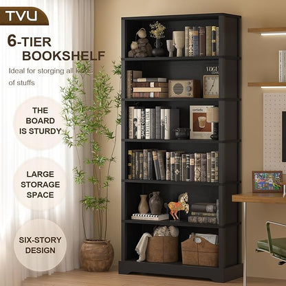 TVU 6-Tier Wooden Bookshelf, 77.2" Tall Farmhouse Style Open Bookcase, 31.5" W - Image 5