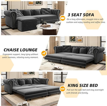 89" Velvet Pull Out Sofa Bed - Image 3