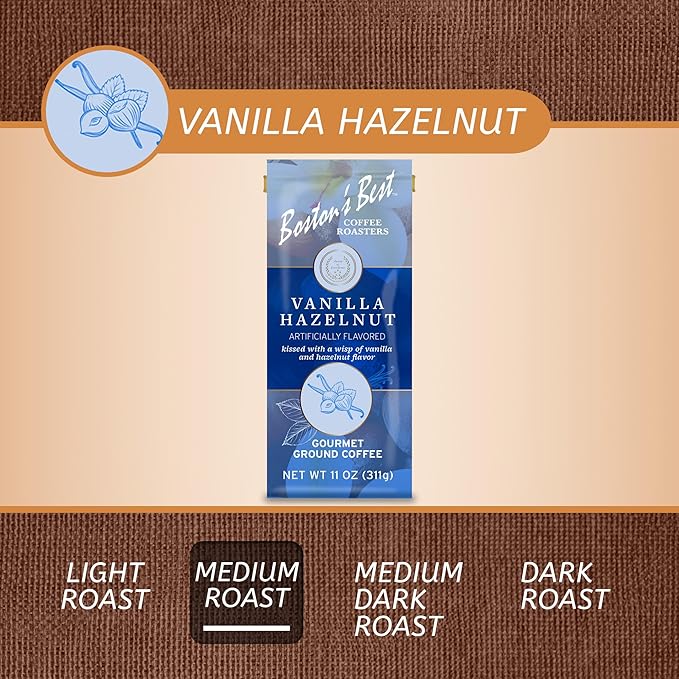 Boston’s Best Coffee - Vanilla Hazelnut Delicious Medium Roast Premium Gourmet Coffee, 11 oz. / 311 g Bag