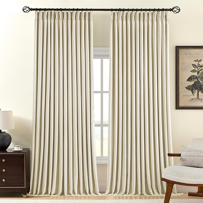 Pinch Pleated Linen Curtains 100% Blackout 108 Inches Long by AUSSPVOCT