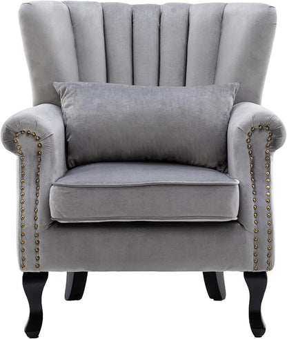 Mid Century Accent Chair Modern Tufted Wingback Armchairs Club Chair Velvet by DMFurniture