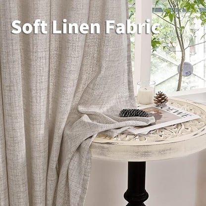 YoungsTex Natural Linen Semi Sheer Curtains 38 x 63 Inch Length 2 Panels | - Image 7