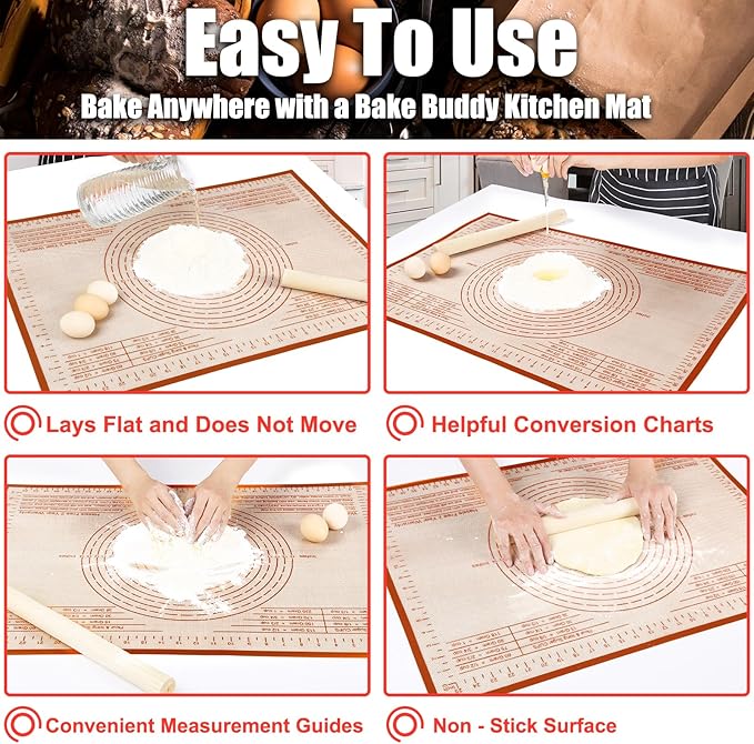 Silicone Pastry Mat 34X26 Inch Extra Large Baking Mat with Measurements for Dough Rolling, Kneading Board, Kitchen Counter Mats for Dough, Pastry, Fondant, Pie Crust, Cookies, Bread, Pasta, Pizza