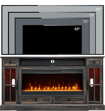 OKD Fireplace TV Stand for 80 Inch TV, Farmhouse Entertainment Center - Image 6