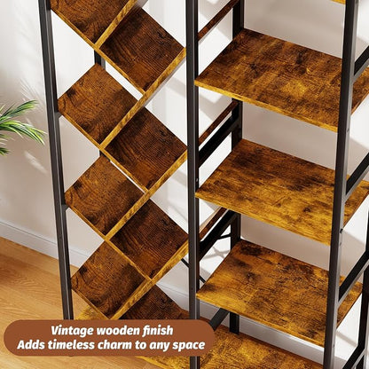 5-Tier Double Wide Bookshelf 67", Industrial Tree BookShelves, Vintage Storage - Image 7