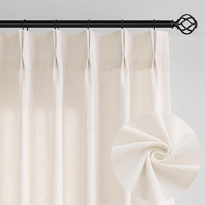 Linen Semi Sheer Pleated Curtains 84 Inches Long 100 Inch Wide Cream | Extra - Image 9