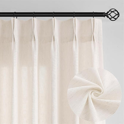 Linen Semi Sheer Pleated Curtains 84 Inches Long 100 Inch Wide Cream | Extra - Image 9