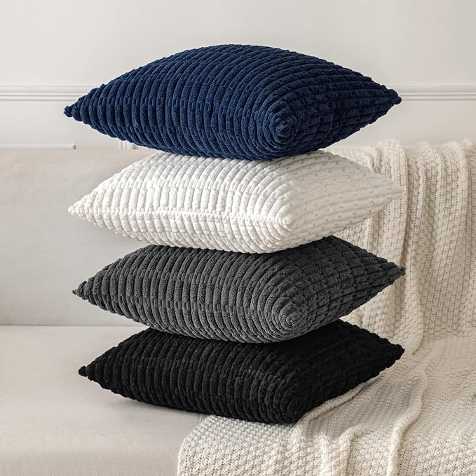 MIULEE Corduroy Decorative Throw Pillow Covers 16x16 Dark Grey Pack of 2 | Soft - Image 4