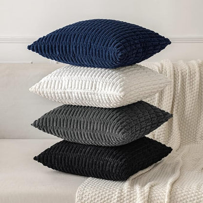 MIULEE Euro Sham Corduroy Decorative Throw Pillow Covers 24x24 Black | Pack of - Image 4