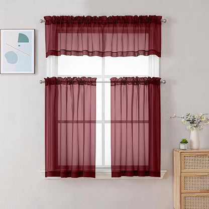 Chyhomenyc Sheer Valances for Windows 2 Pack, 42W x 14L inches Small Window - Image 2