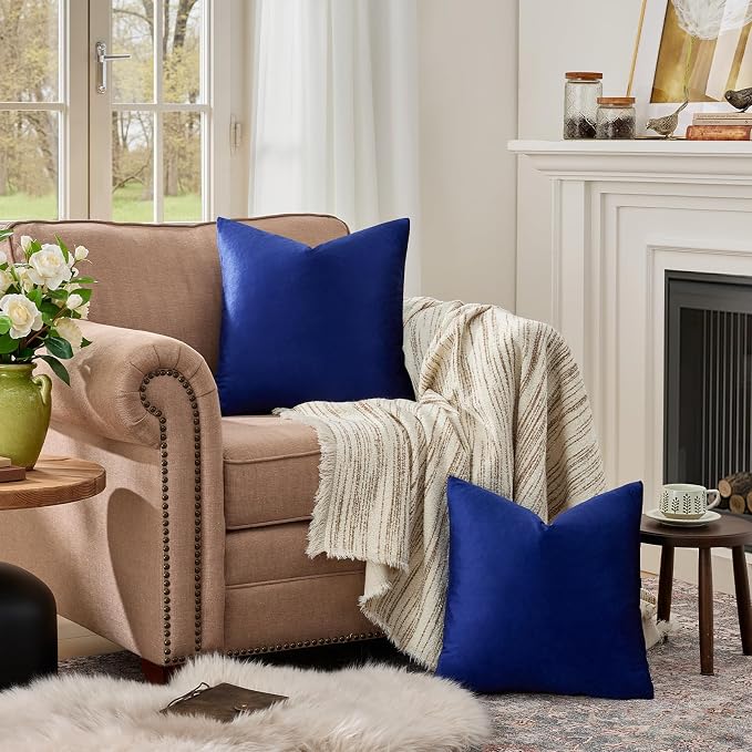 GIGIZAZA Royal Blue Velvet Throw Pillow Covers Big 26x26 Pack of 2 | Decorative - Image 3