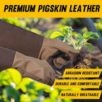 HANDLANDY Long Gardening Gloves for Men & Women, Cowhide Leather Rose Pruning Gloves- Breathable & Durable Gauntlet Glove (Small, Brown)