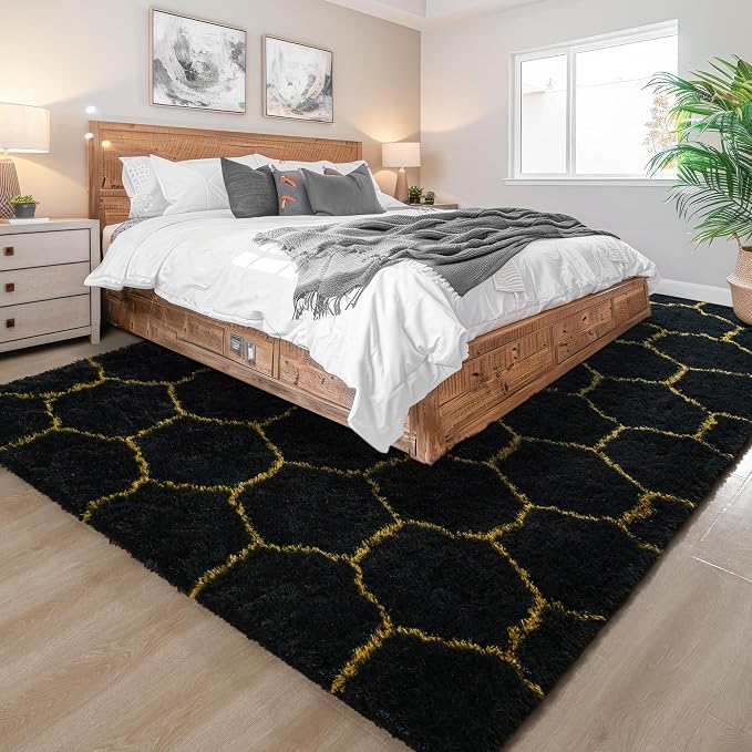 Noahas 5x7 Black Gold Fluffy Soft Area Rug Non-Slip - Image 8