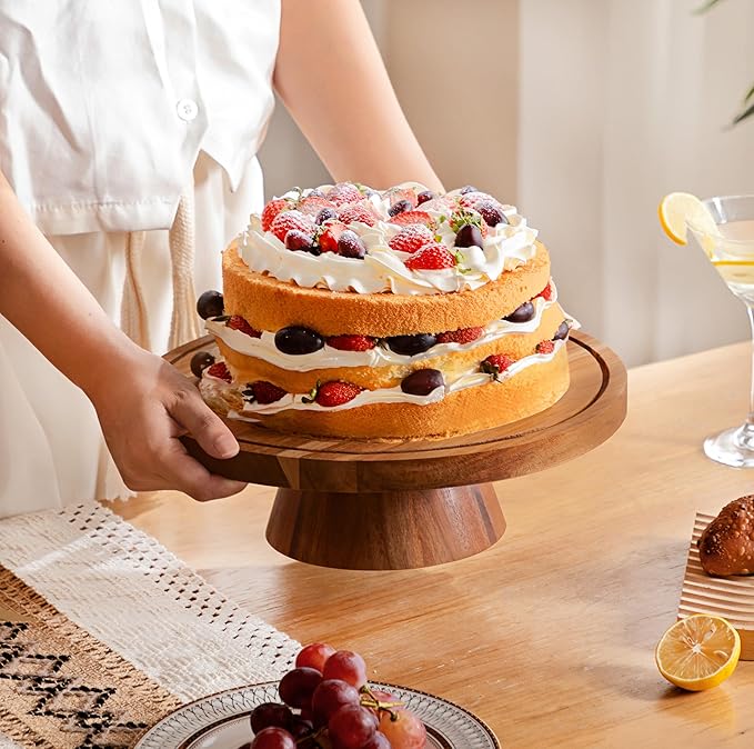 HBlife Cake Stand with Glass Lid (11.4"), Multifunctional Cake Stand with Dome, Acacia Wood 6-in-1 Cake Plate Display Stand with Cover for Baking Gifts, Birthday Kitchen Parties, Weddings