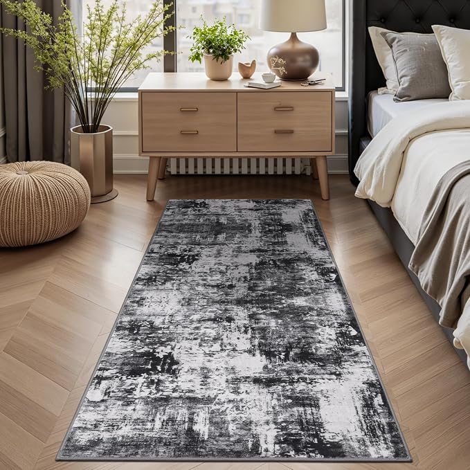 Rugflix 2x6 Runner Rug for Hallway, Washable Black Grey Kitchen Runners | - Image 3