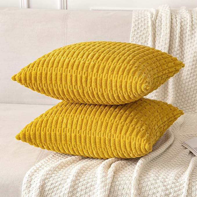 MIULEE Decorative Throw Pillow Covers 18x18 Mustard Yellow Pack of 2 | Soft - Image 5