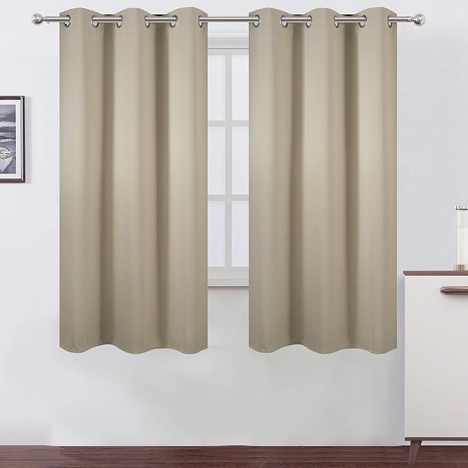 Beige Blackout Curtains 34 x 63 Inch Length/Set of 2 Curtain Panels/Thermal by Lemomo