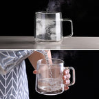 CNGLASS 12oz Glass Coffee Mugs,Double Wall Insulated Glass Cups with Handle,Clear Espresso Mugs for Latte,Cappuccino,Tea Bag,Set of 2