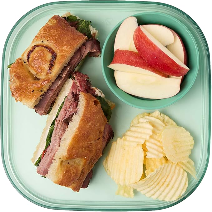 Madesmart Dipware Reusable Dining Plate/Serving Tray for Appetizers and Snacks, Food-Safe Appetizer Serving Platter with Removable Dip Bowl, Sage