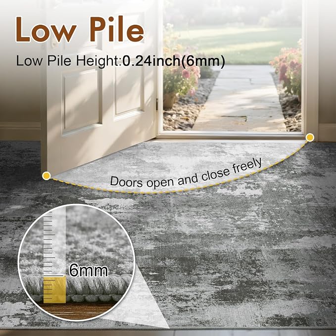 2x6 Ft Washable Runner Rug, Non-Slip Low Pile Hallway Kitchen Area Rug - Image 6