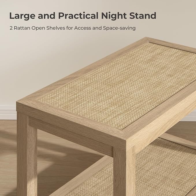 SICOTAS Rattan Nightstand Bedside Table - Image 3