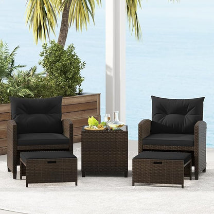 Tangkula 5 Pieces Patio Conversation Set, PE Wicker Rattan Outdoor Furniture Set - Image 4