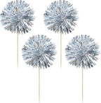 Gyufise 30Pcs Foil Firework Cupcake Toppers Sparkle Tinsel Cake Toppers Tinsel Drink Cake Decoration Cocktail Picks for Birthday Wedding Graduation Party Supplies Dark Silver