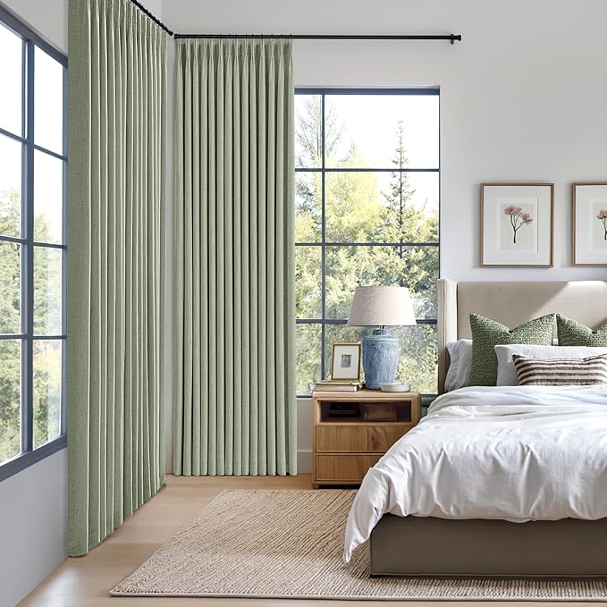 MIULEE Sage Green Pinch Pleated 100% Blackout Linen Curtains 40x90 Inches | - Image 2