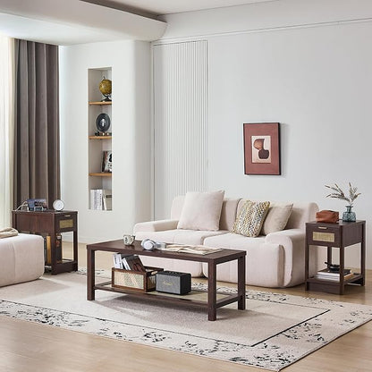 Lerliuo Boho Coffee Tables for Living Room, Rattan Center Table - Image 7