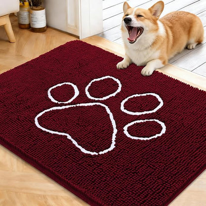 OLANLY Dog Door Mat for Muddy Paws 40x32, Paw Print Design Chenille Mud Mat | by OLANLY