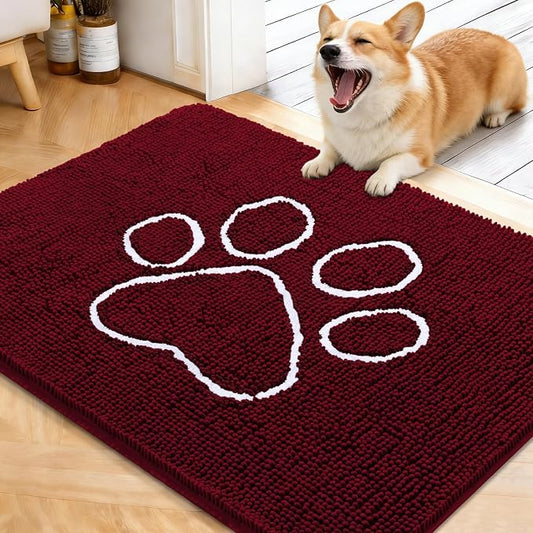 OLANLY Dog Door Mat for Muddy Paws 40x32, Paw Print Design Chenille Mud Mat | by OLANLY