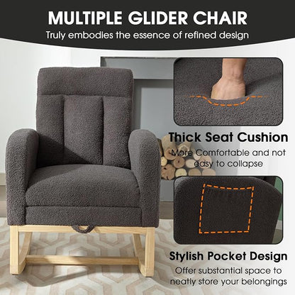 NIOIIKIT Modern Nursery Rocking Chair, Teddy Upholstered Rocking Chair - Image 7