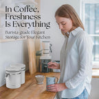 Mixpresso 16 Oz White Coffee Canister, Stainless Steel Airtight Coffee Container, Air tight Jar Tea Storage with Date Tracker, Vacuum Sealed Espresso Airtight Canister, Sugar Container for Home