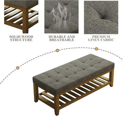 Befurtori Large Rectangular Upholstered Ottoman Bench, Linen Tufted Footrest - Image 6