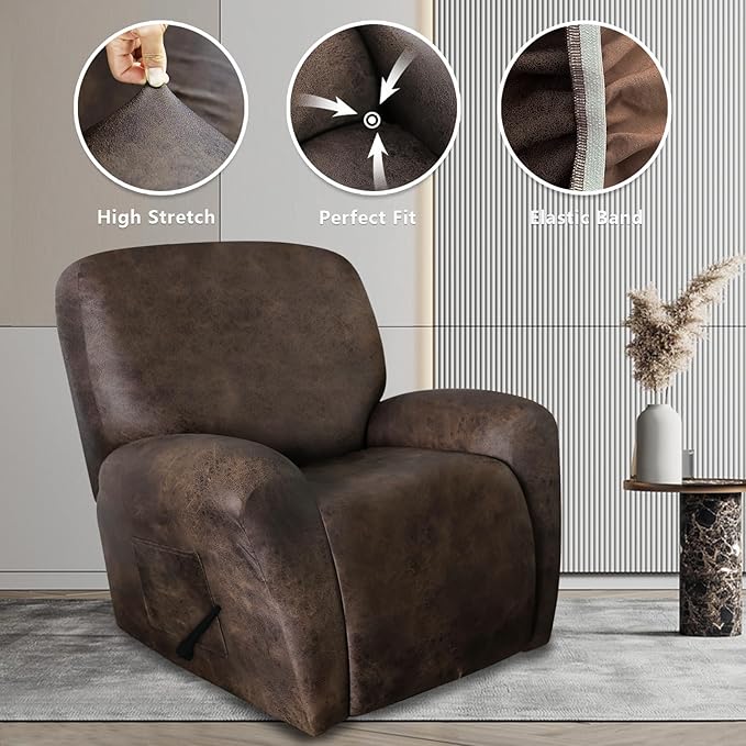 ANARACHON Leather Like Recliner Chair Covers Heavy Duty, 4 Pieces Recliner Cover - Image 8