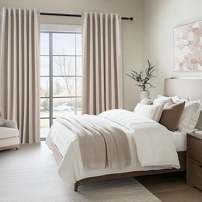 Topfinel 94 Inches Long Taupe Flax Custom Blackout Linen Curtains, Viral Ivory - Image 7